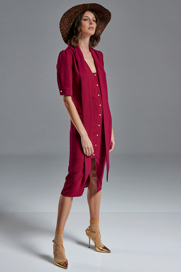 Dress with Scarf and Gold Buttons