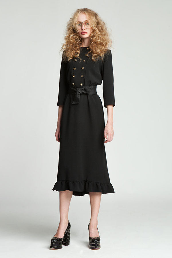 Crepe Dress with Gold Buttons
