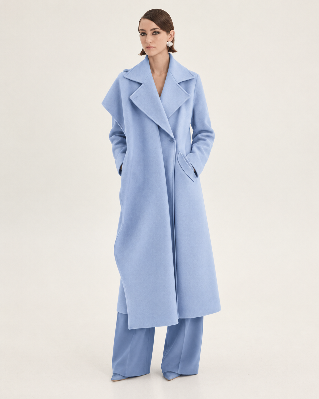 Belted scarf-detailed coat