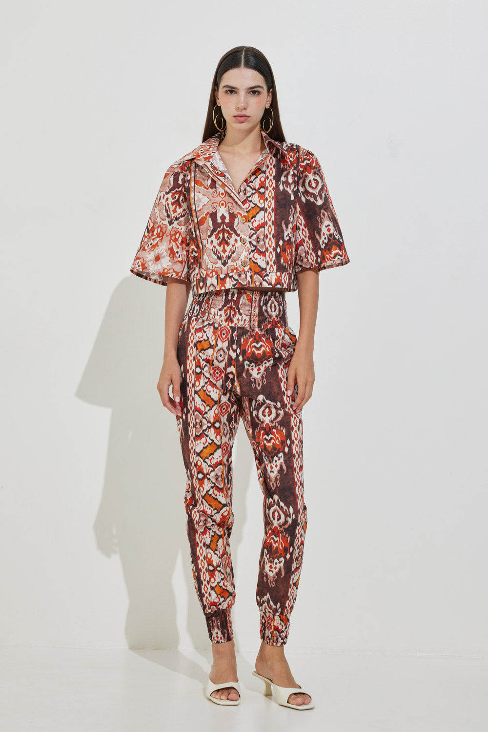 Εμπριμέ Παντελόνι με Λάστιχο Στη Μέση