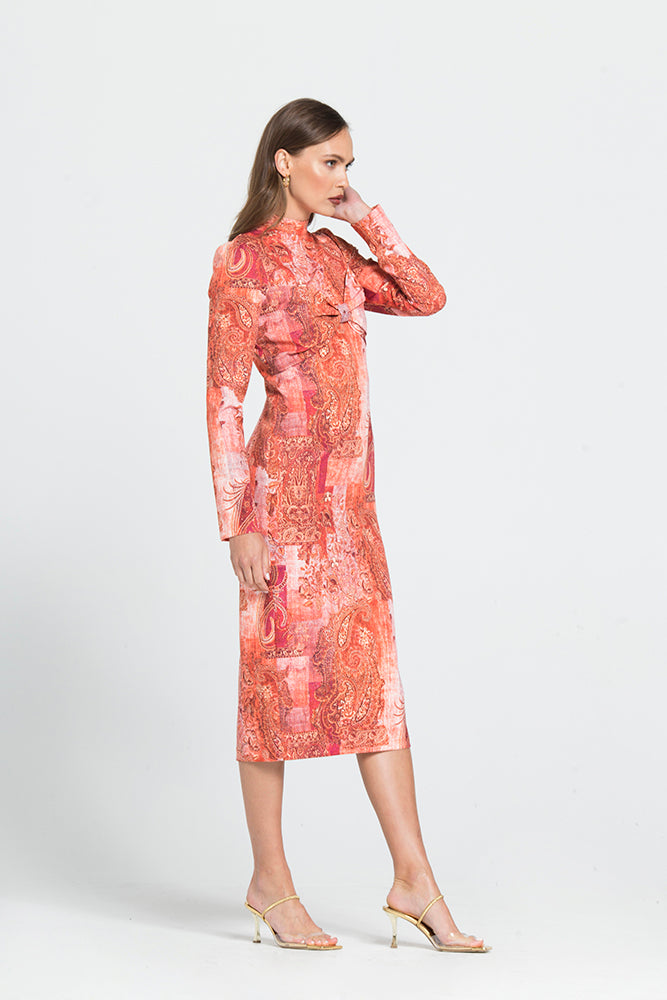 Φόρεμα με Σχέδια Λαχουριών Και Φιόγκο