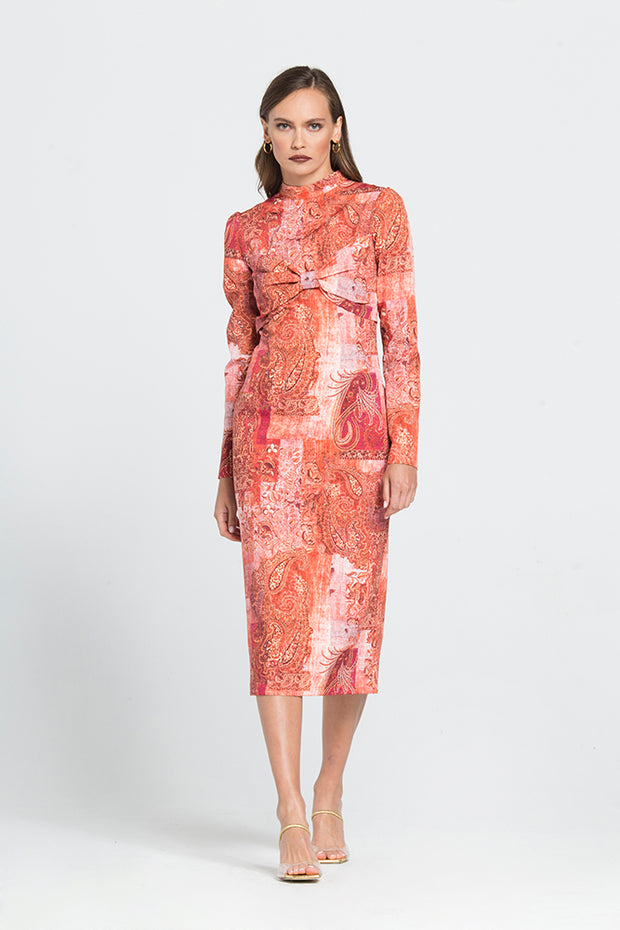 Φόρεμα με Σχέδια Λαχουριών Και Φιόγκο