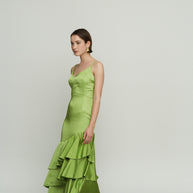 Long Dress with Ruffles and Thin Straps
