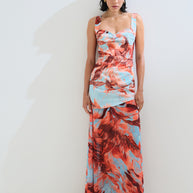 Maxi dress with two fabrics