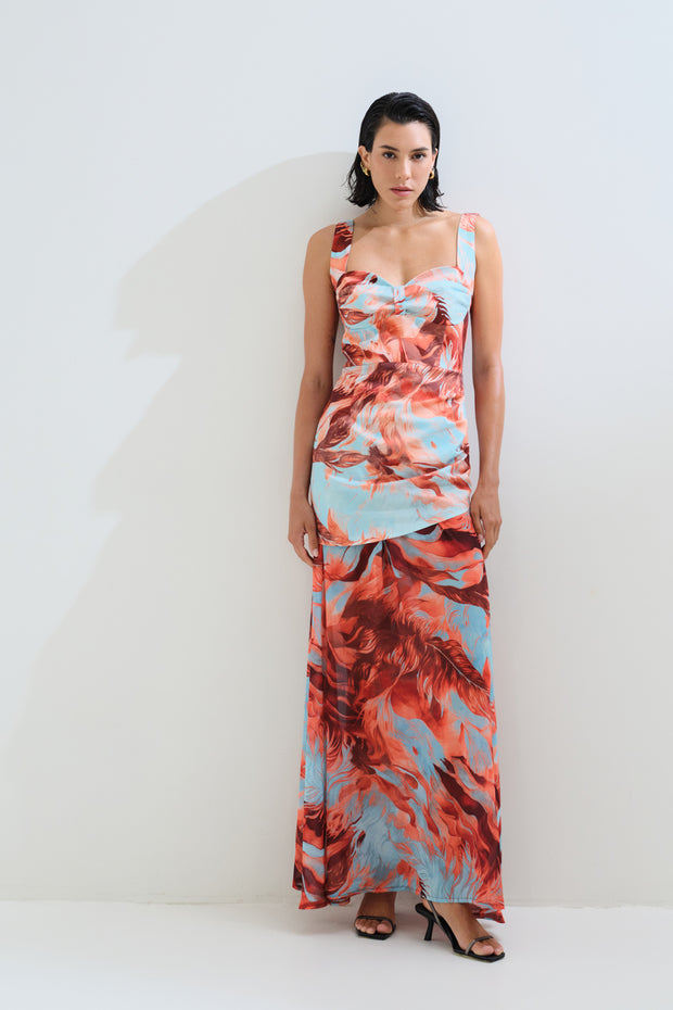 Maxi dress with two fabrics