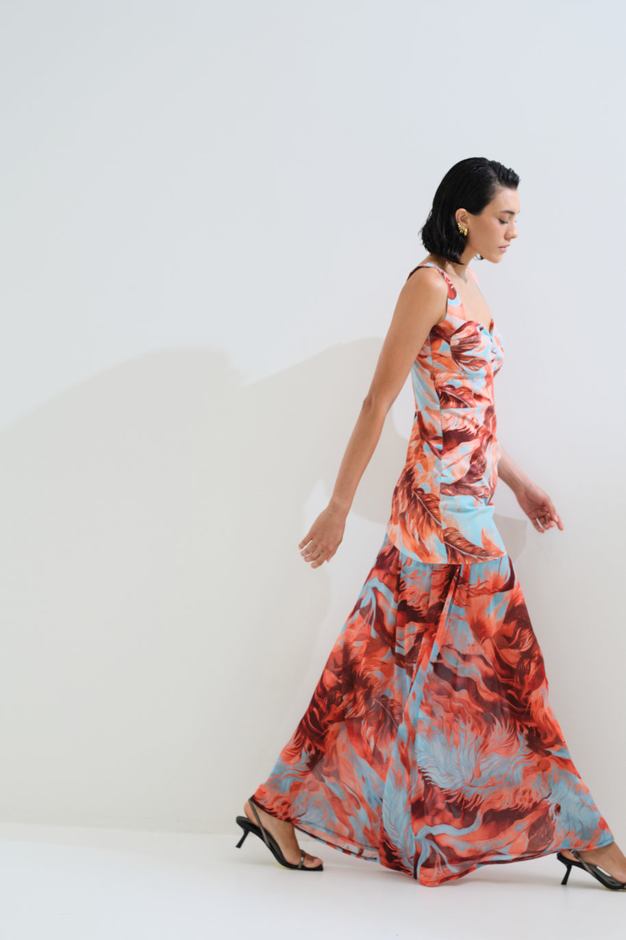 Maxi dress with two fabrics