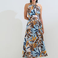 Printed dress ties neck and back