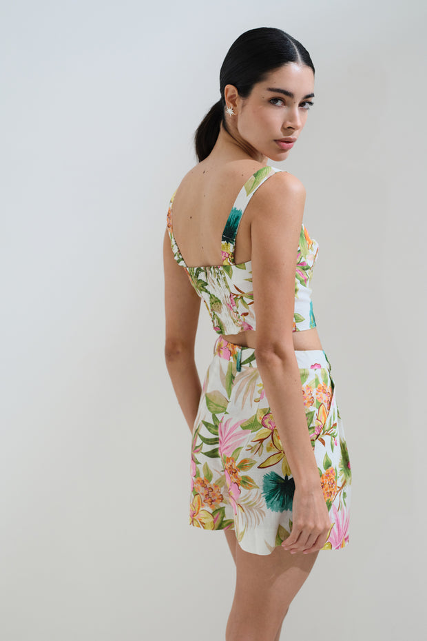 Φλοράλ λινό σορτς