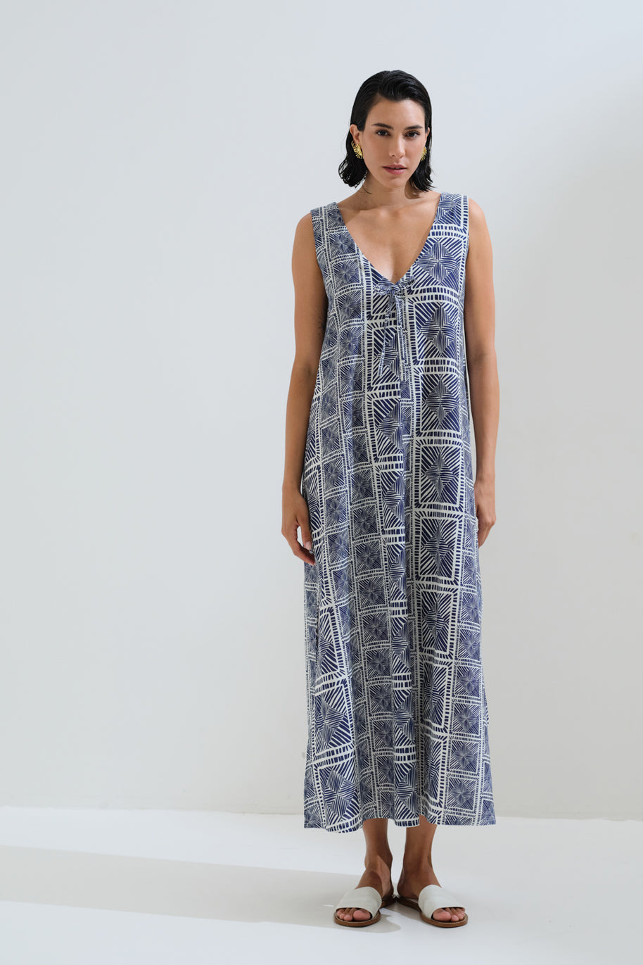 Linen blue printed dress