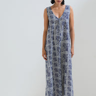 Linen blue printed dress