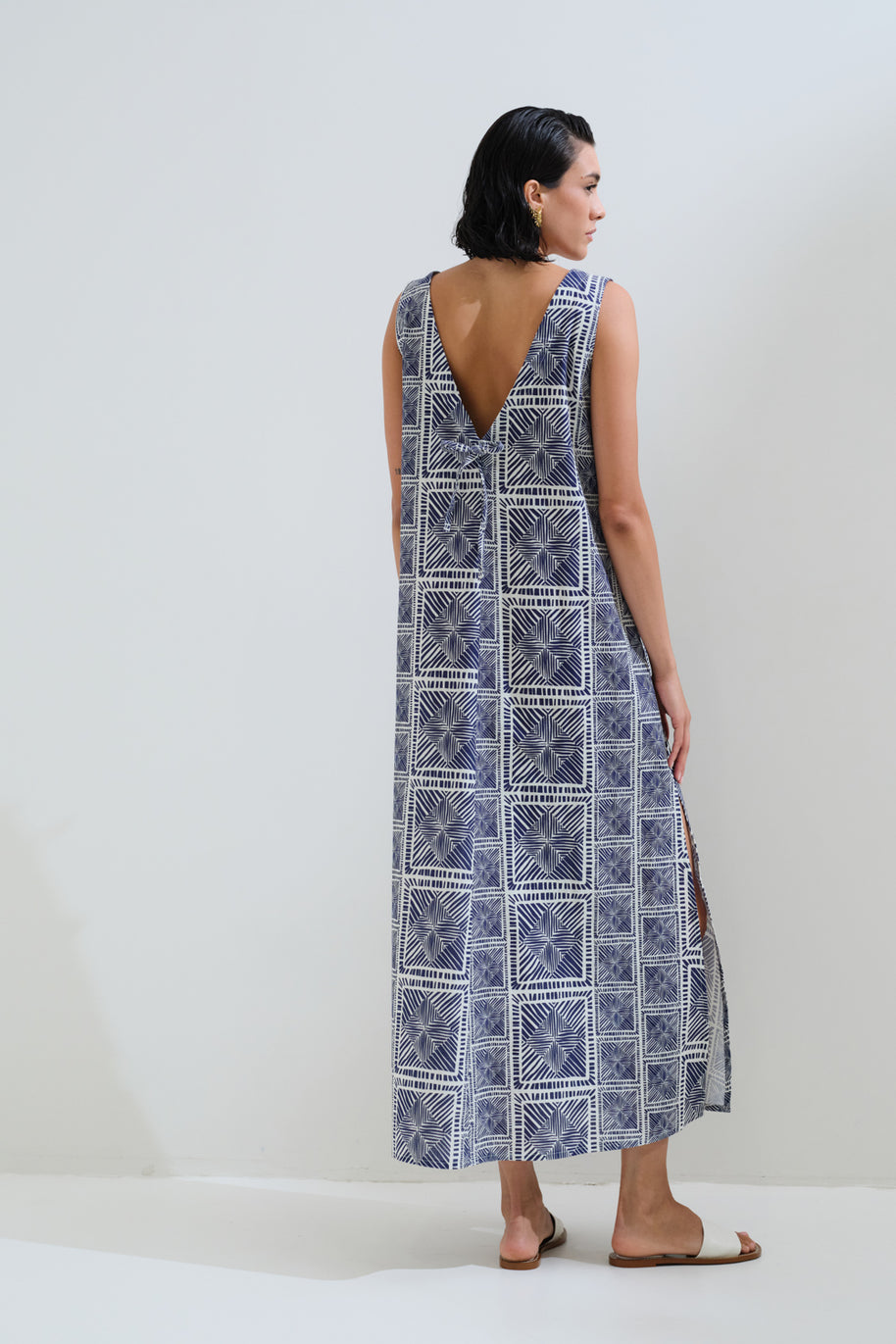 Linen blue printed dress