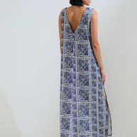 Linen blue printed dress