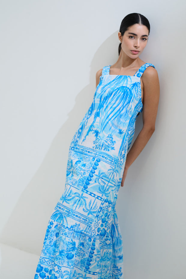 Open back shell printed dress