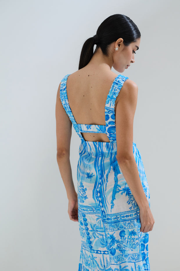 Open back shell printed dress