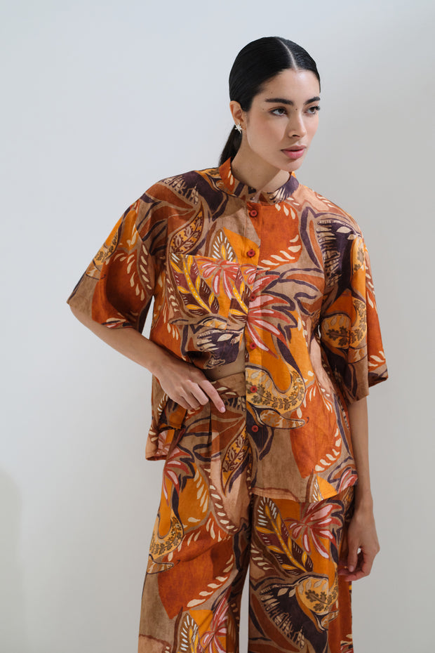 Πουκάμισο εμπριμέ μάο γιακάς