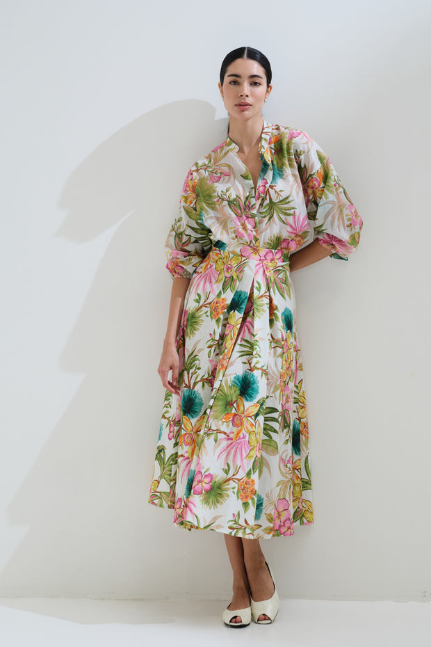 Φούστα λινή φλοράλ με πιέτες