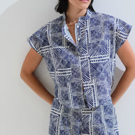 Linen blue-white blouse