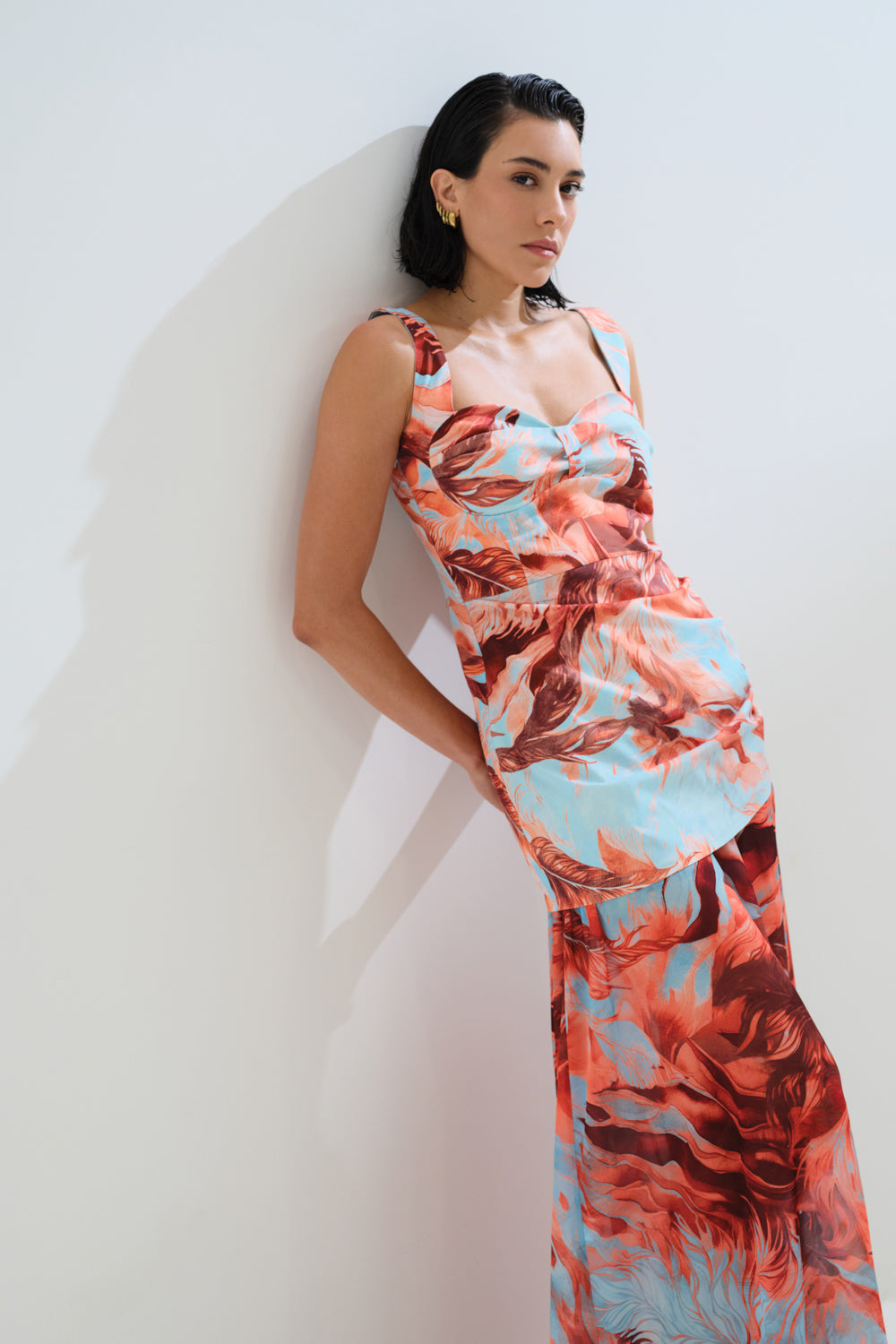 Maxi dress with two fabrics