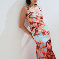 Maxi dress with two fabrics