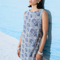 Linen mini dress blue-white print