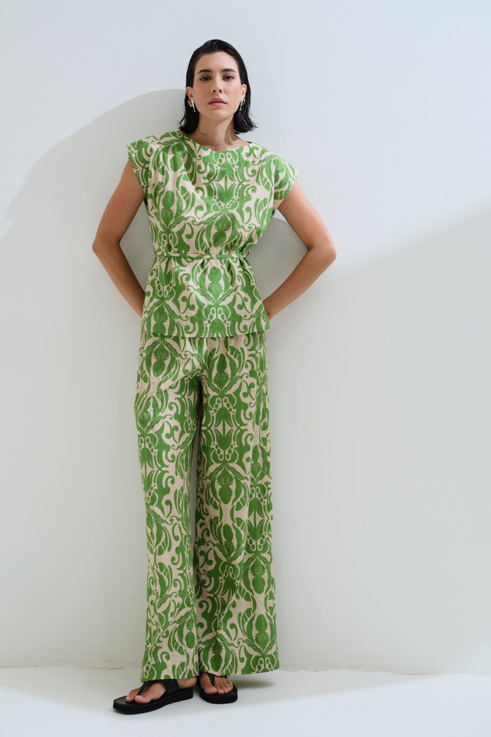 Printed blouse with matching belt