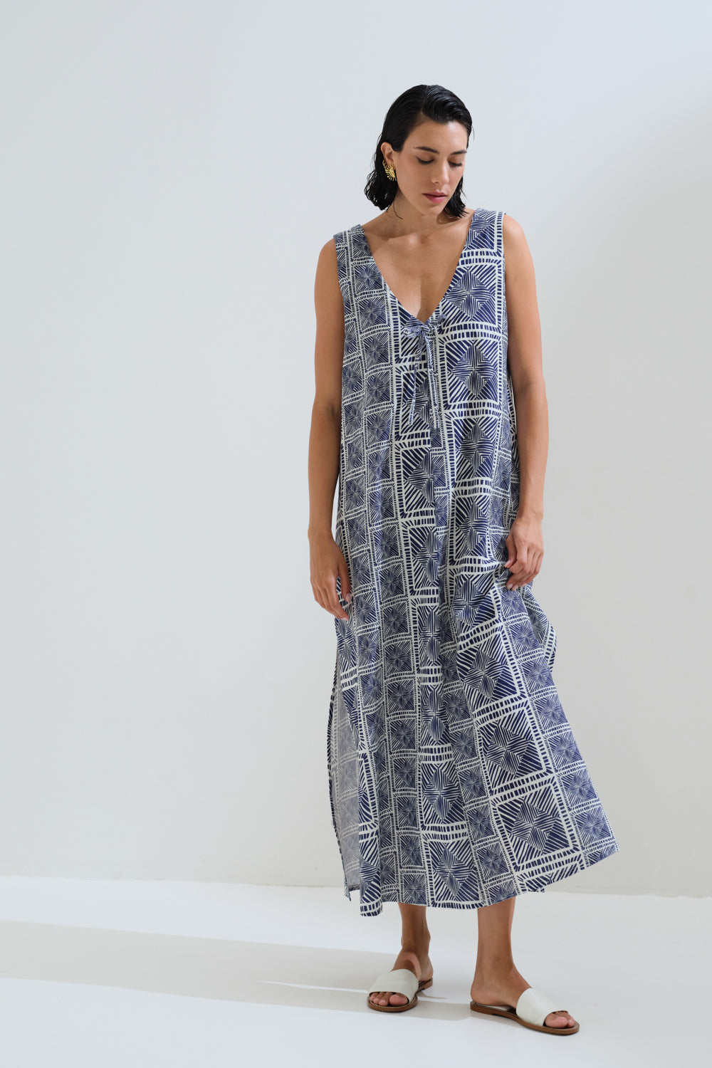 Linen blue printed dress