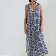 Linen blue printed dress