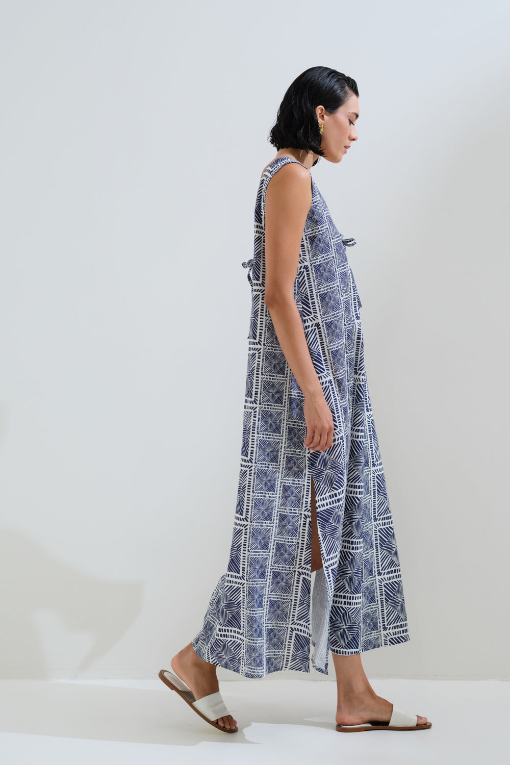 Linen blue printed dress