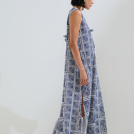 Linen blue printed dress