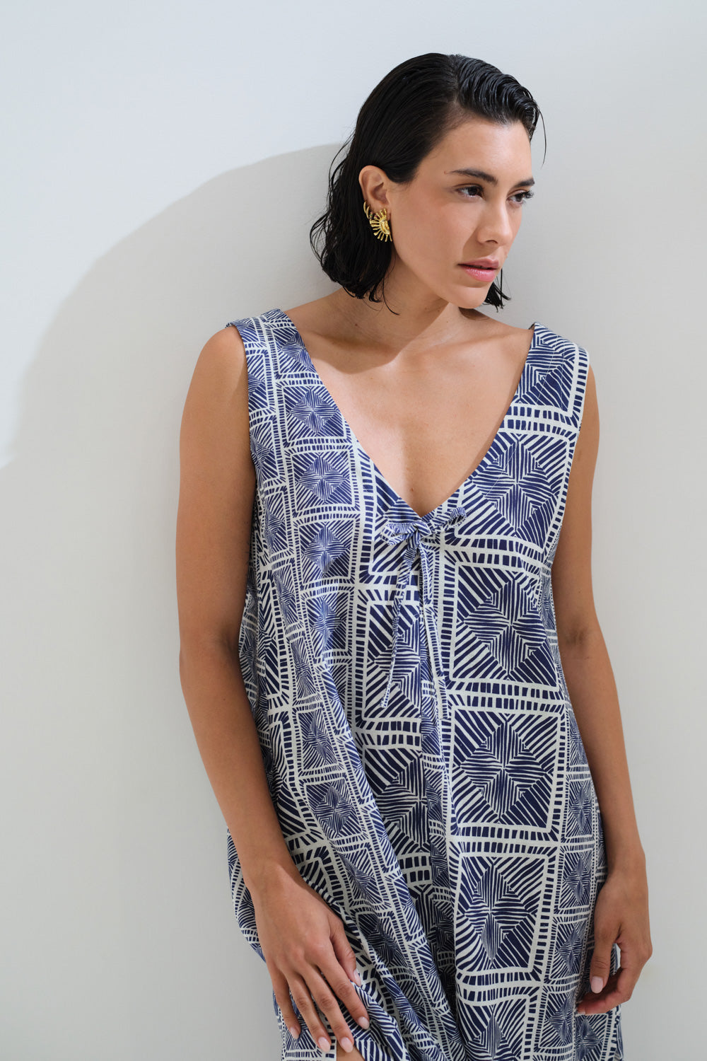 Linen blue printed dress