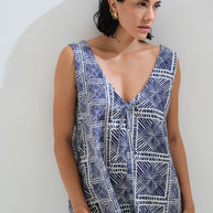 Linen blue printed dress
