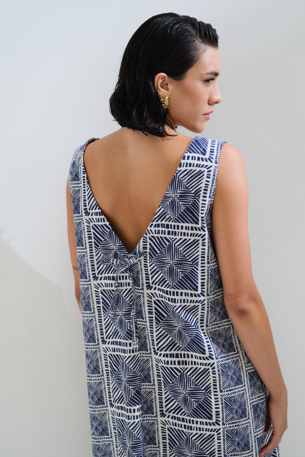 Linen blue printed dress