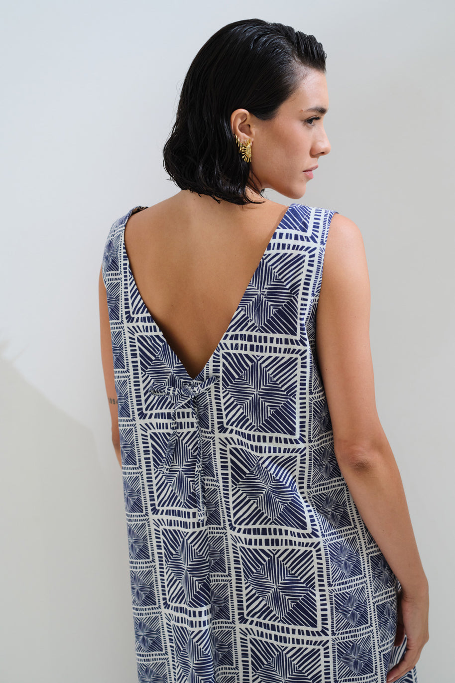 Linen blue printed dress