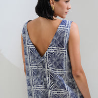 Linen blue printed dress
