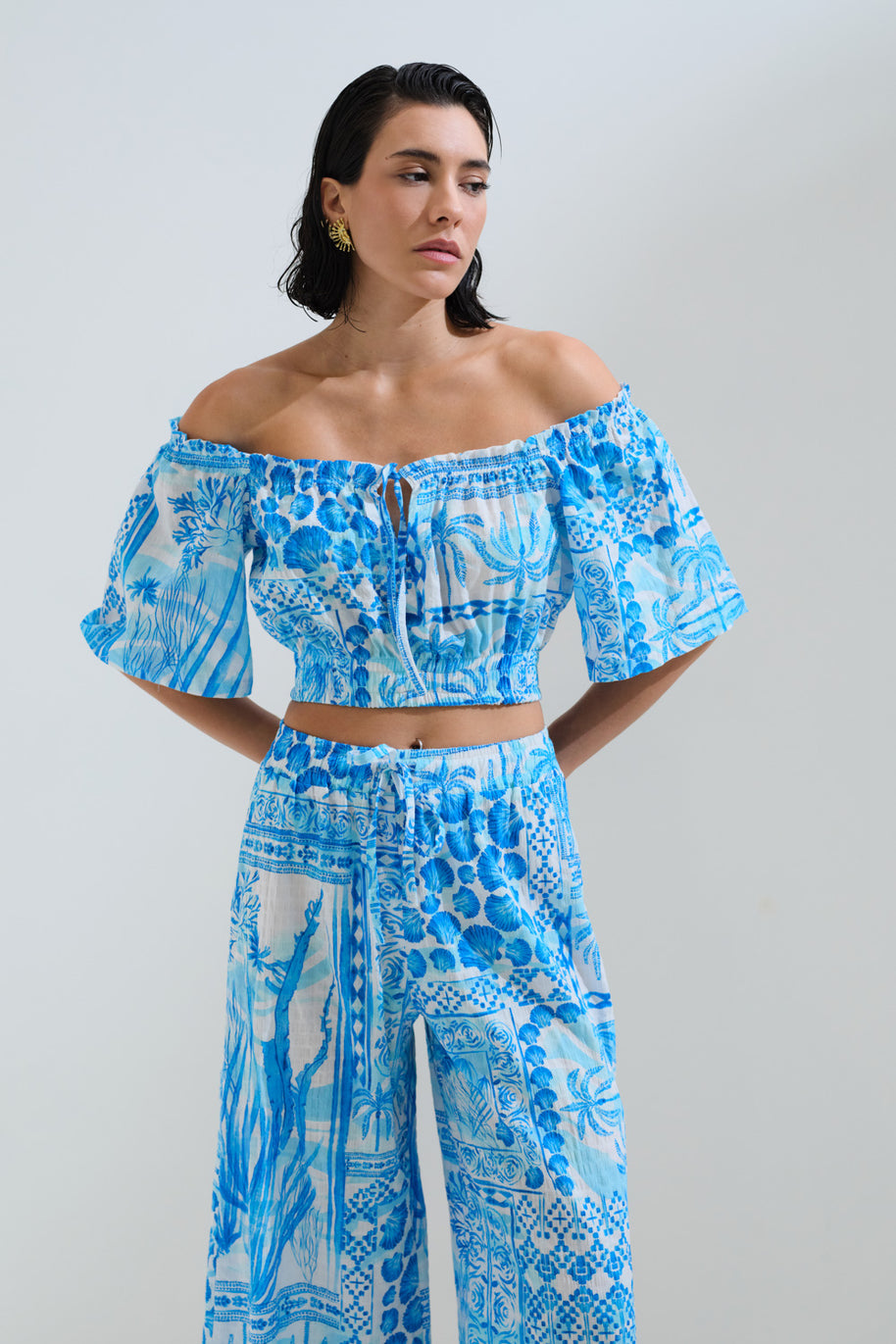 Cropped pants shell print