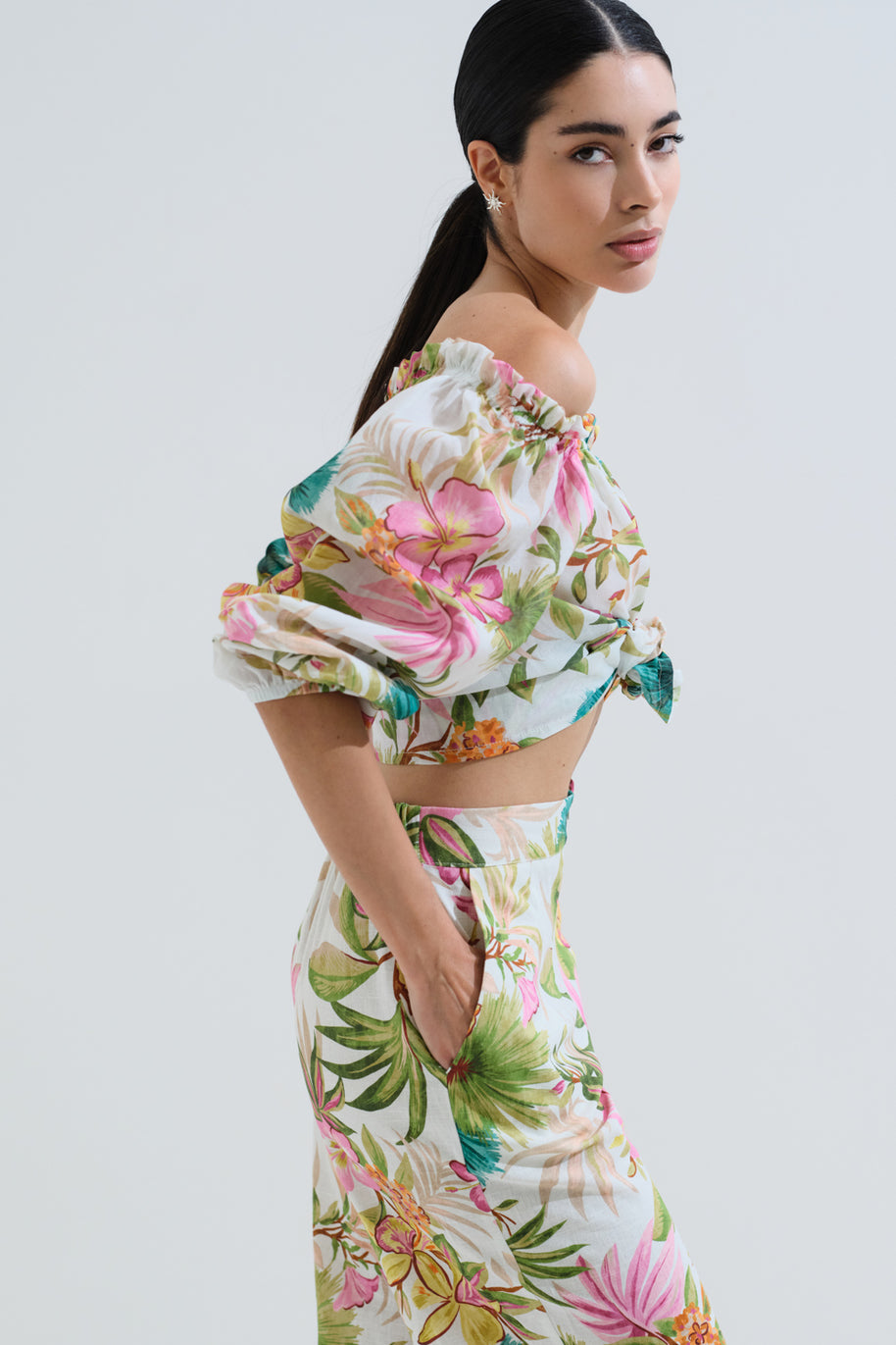 Μπλούζα φλοράλ με λάστιχο