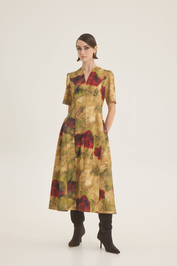 Printed ruffled side dress