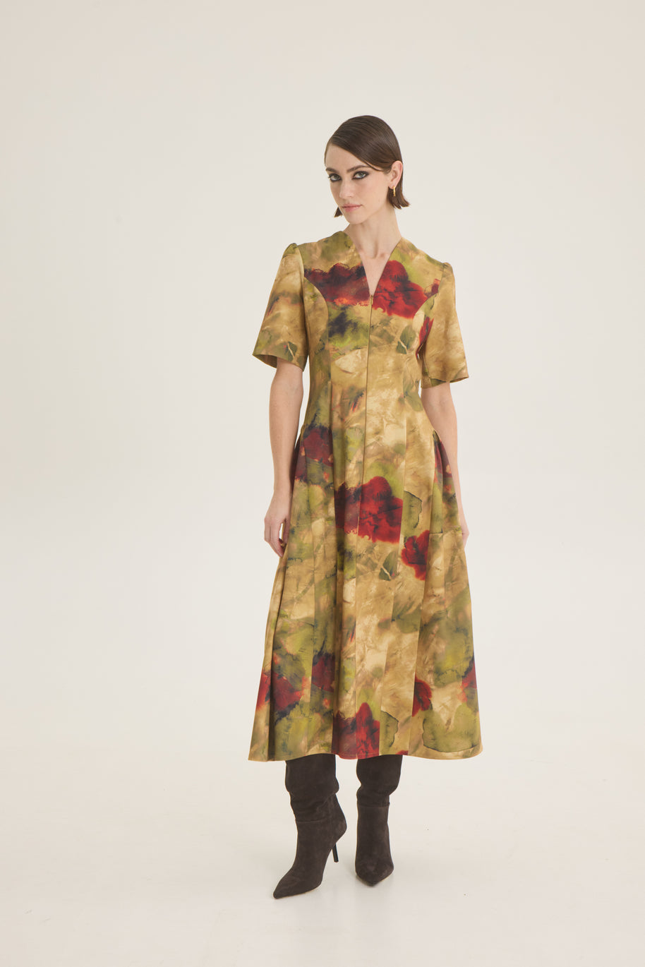 Printed ruffled side dress