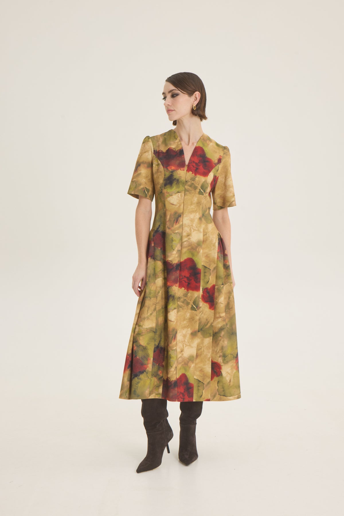 Printed ruffled side dress