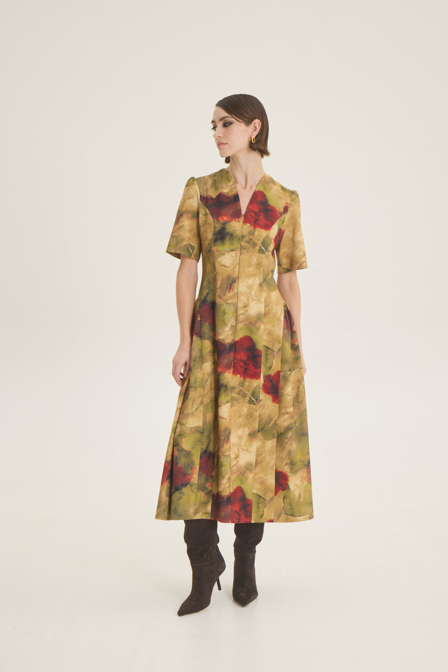 Printed ruffled side dress