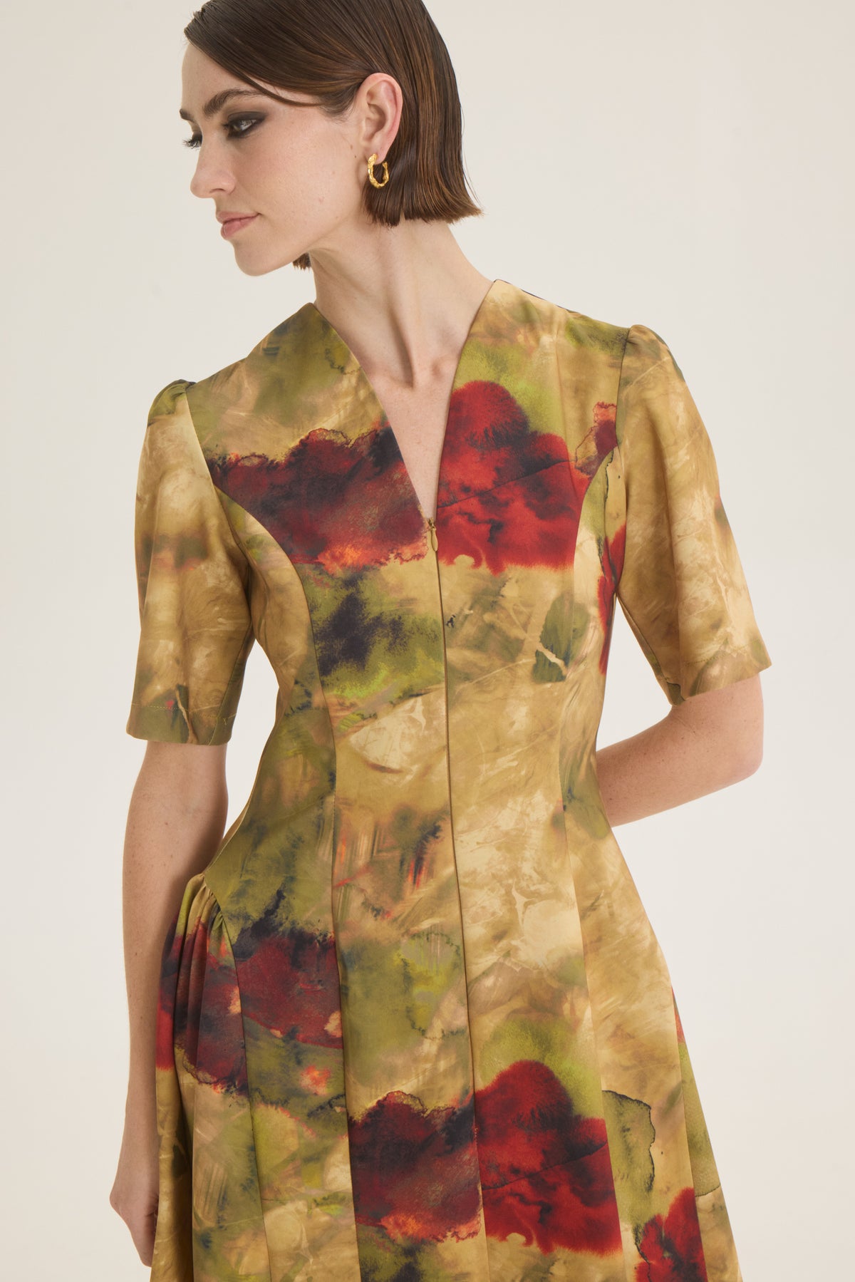 Printed ruffled side dress