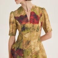 Printed ruffled side dress