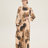Beige- black printed pants