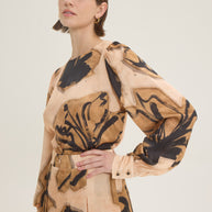 Beige-black printed blouse