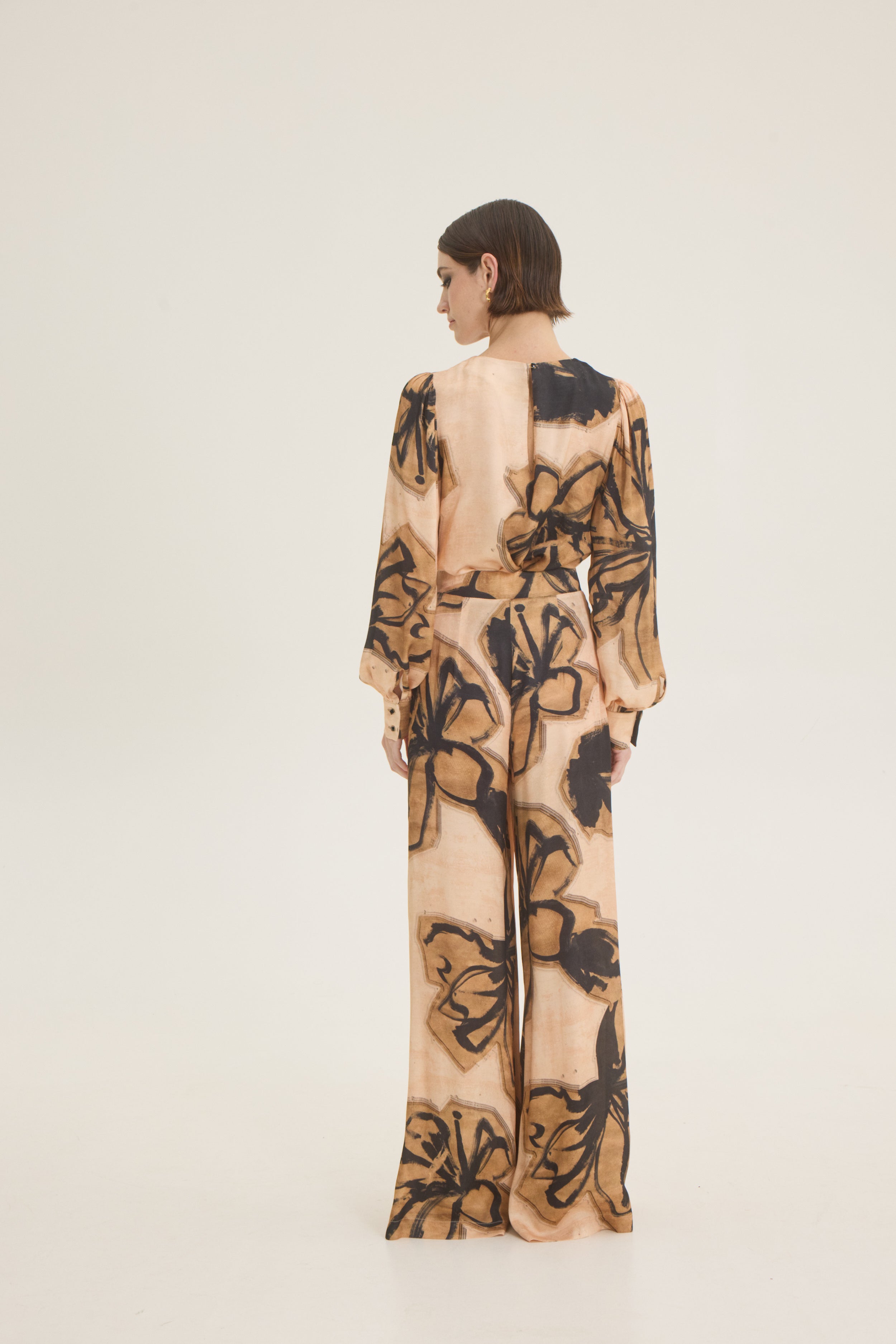 Beige- black printed pants