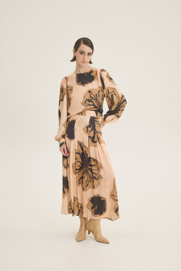 Beige-black printed skirt