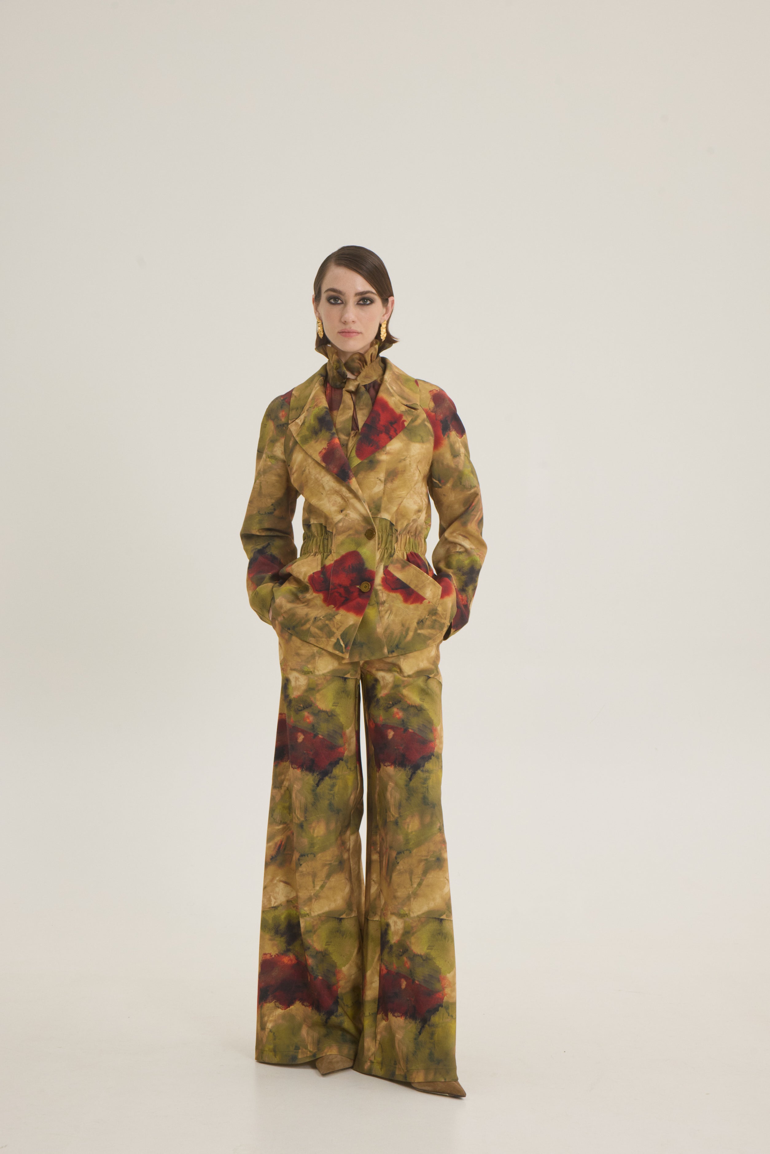 Printed jacket with elastic waist