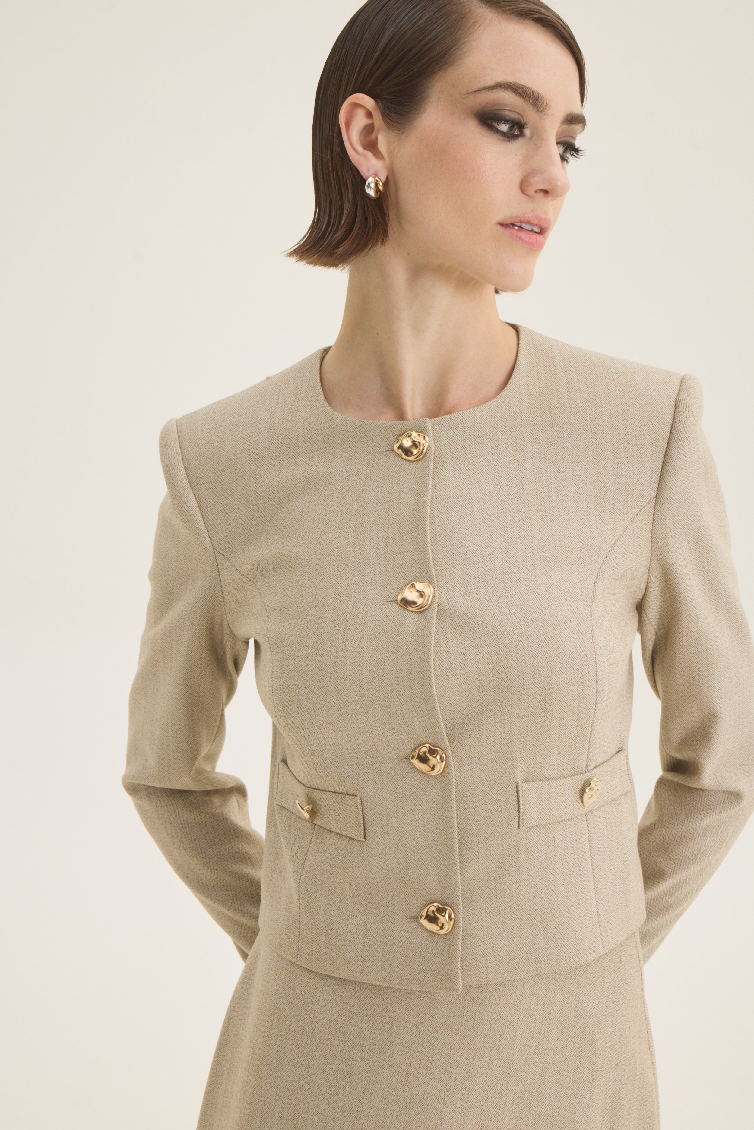 Collarless jacket