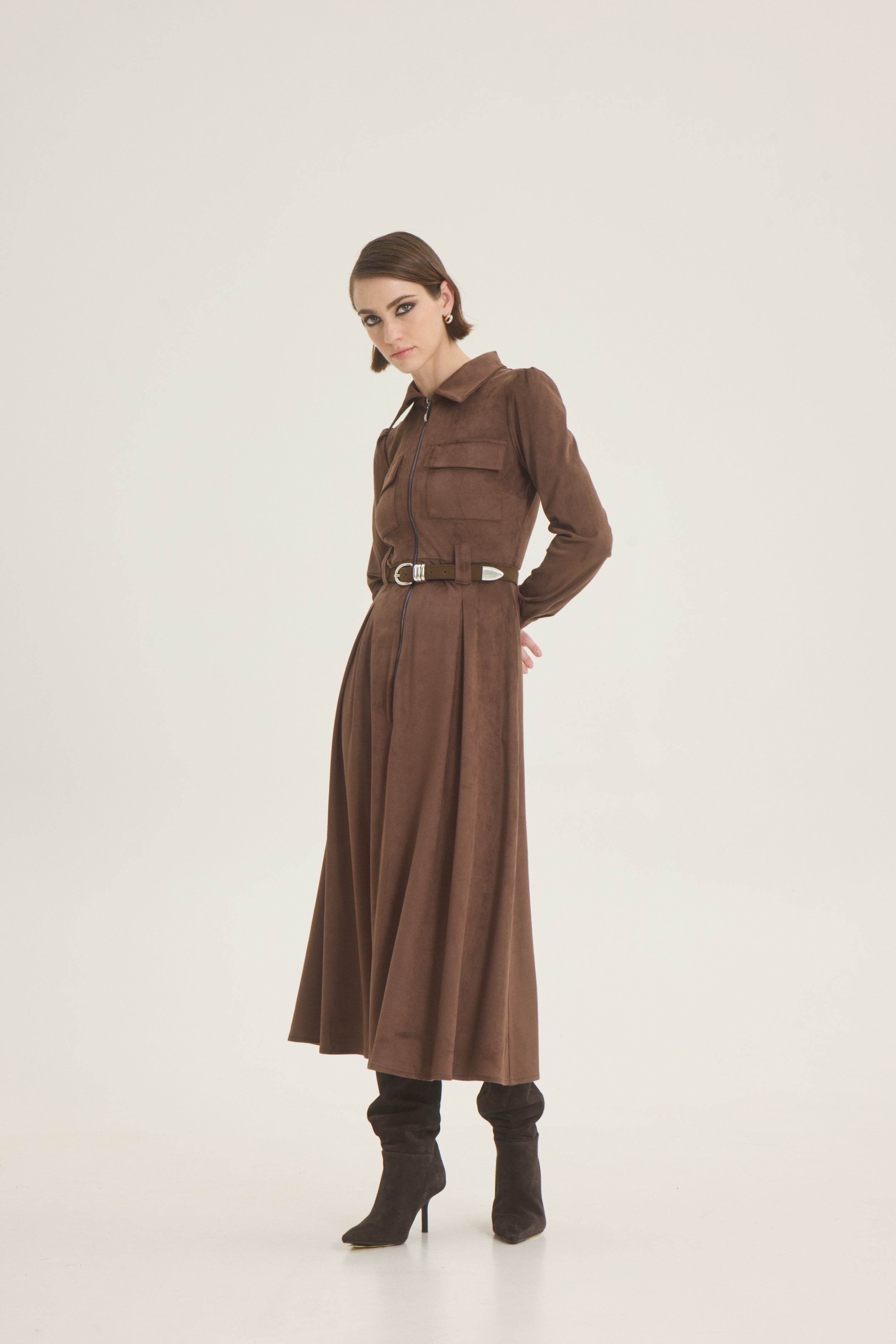 Suede zipped dress