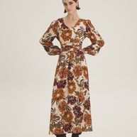 Midi floral dress with belt